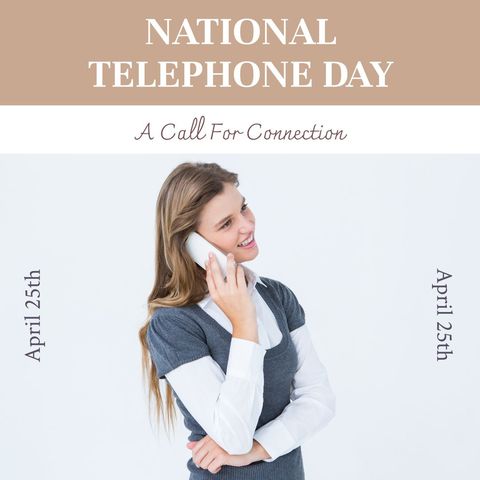 celebrate national telephone day with connecting powerwoman - Download Free Stock Templates Pikwizard.com
