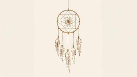 Bohemian dreamcatcher with intricate floral web and feather details