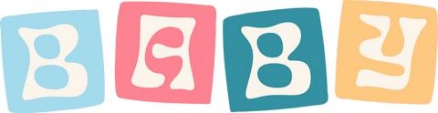 Colorful pastel blocks spelling baby on transparent background