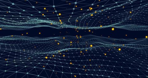 Digital network connections with glowing orange nodes