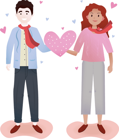 Illustration of Couple Holding Heart with Transparent Background