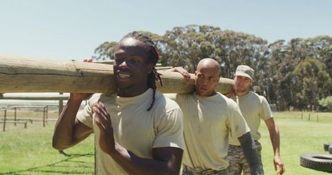 Fit Soldiers Training with Log in Outdoor Boot Camp - Download Free Stock Images Pikwizard.com