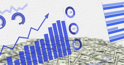 Financial data analysis with dollar bills background
