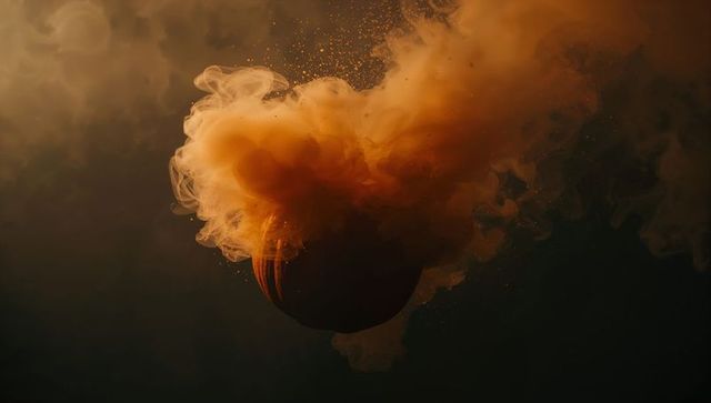 Floating pumpkin underwater with swirling orange pigment