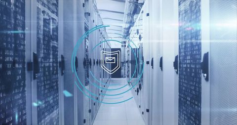 Cyber Security in Data Center with Digital Shield Overlay - Download Free Stock Images Pikwizard.com