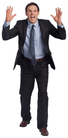 Transparent Businessman Expressing Surprise with Raised Arms