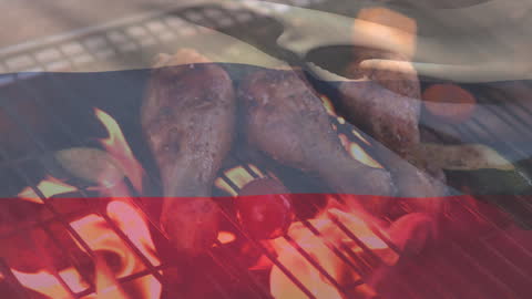 Grilling Chicken Drumsticks with Russian Flag Feature