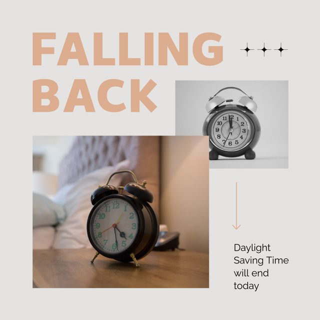 Daylight Saving Time Ending Reminder with Alarm Clocks Collage - Download Free Stock Templates Pikwizard.com