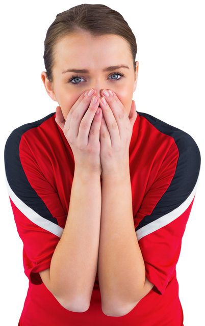 Nervous Football Fan Covering Mouth Wearing Red Shirt With Transparent Background - Download Free Stock Videos Pikwizard.com