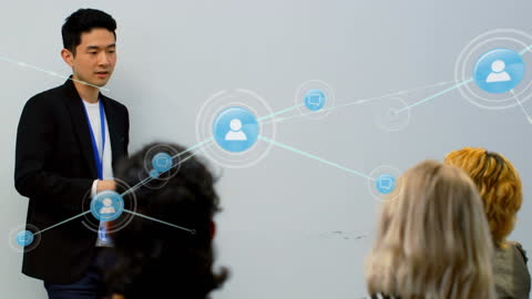 Business Presentation with Networking Technology Overlaid