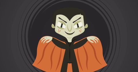 Cartoon Vampire Facing Front with Orange Cloak Unfurled