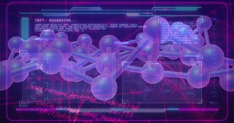 Holographic molecular network hud scanning neon biotech interface visualization