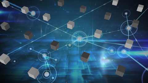 Abstract Network Concept with Floating 3D Cubes