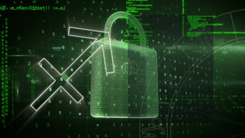 Digital Blockchain Security with Floating Padlock Icon