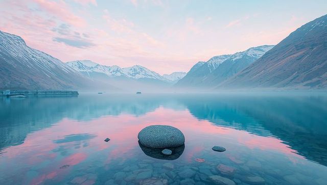 Alpine Lake Reflecting Pastel Sunrise with Tranquil Mountains