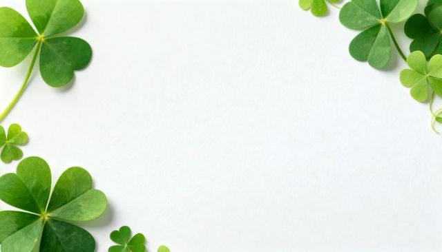 Green clover and shamrock border framing white textured space for st patrick's day designs
