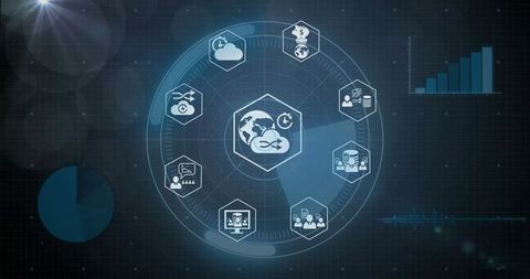data processing with business icons and digital interface elements - Download Free Stock Images Pikwizard.com