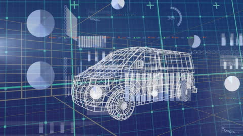 Futuristic Van with Digital Data HUD Interface