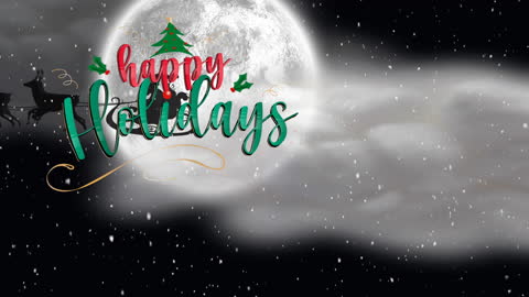 Festive Happy Holidays Text with Santa's Sleigh in Snowfall