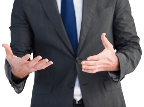 Transparent handsome businessman presenting gesturing formal suit