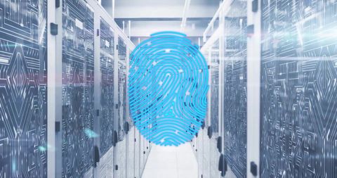 Digital Fingerprint Overlay on Data Center Servers Highlighting Cybersecurity - Download Free Stock Images Pikwizard.com