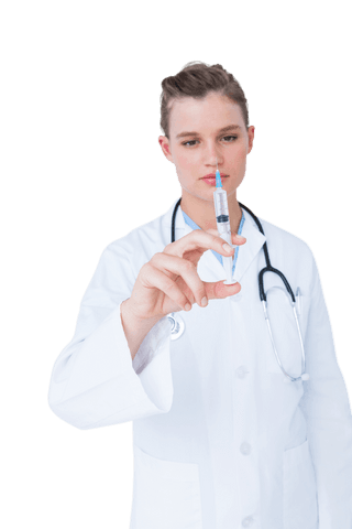 transparent female doctor holding vaccine syringe confidently - Download Free Stock Videos Pikwizard.com