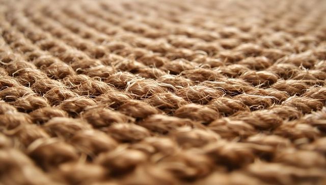 Macro jute rug texture revealing braided fibers and rustic woven natural mat closeup
