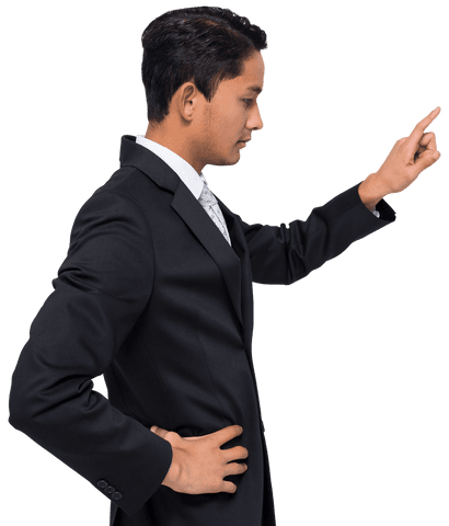 biracial businessman in suit pointing on transparent background - Download Free Stock Videos Pikwizard.com