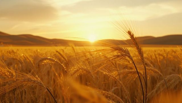 Wheat Field Bathing in Gentle Sunset Glow