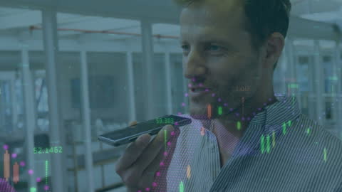 Businessman Analyzing Data with Smartphone in Modern Office