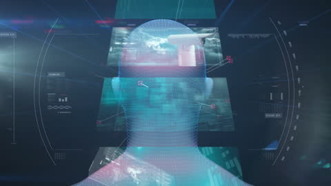 Digital Human Interface with Data Processing Visuals
