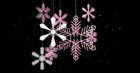 Pink Snowflakes on Black Background for Christmas Celebration