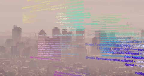 Coding and Programming Overlay on City Skyline - Download Free Stock Images Pikwizard.com