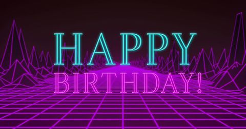 Retro Futuristic Happy Birthday Poster with Neon Glow