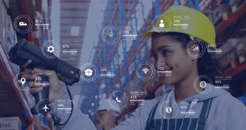 Female Worker Using Scanner with Digital Data Interface