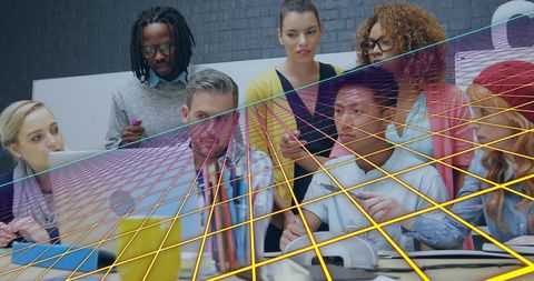 Innovative Team Brainstorming with Futuristic Data Overlay