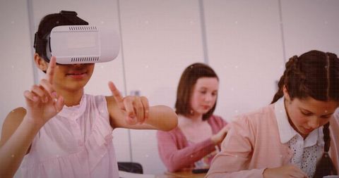 Teenage Girl Using VR Headset Innovatively in Classroom Learning