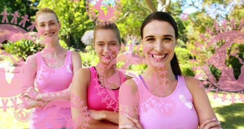 Women in Pink Supporting Breast Cancer Awareness in Sunny Park