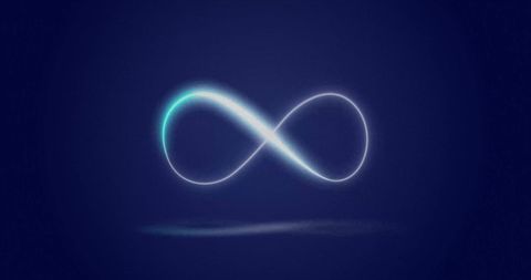 Glowing infinity symbol on dark blue background