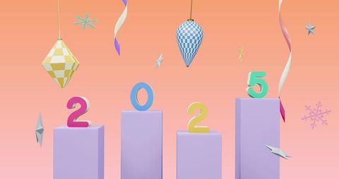 Colorful 2025 Celebration with Floating Decor