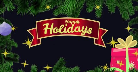 Festive happy holidays banner with christmas decorations
