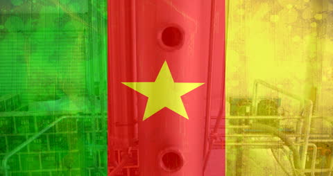 Cameroon Flag Overlapping Industrial Scene