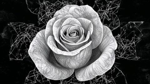 Intricate rose illustration with geometric background art