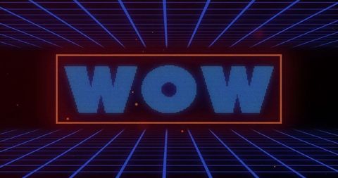 Retro Futuristic WOW Text with Digital Grid Background