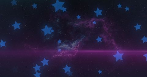 Abstract Blue Stars in Night Sky with Mystical Cloud Background