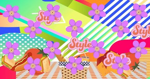 Colorful Picnic with Abstract Flower Designs and Style Text