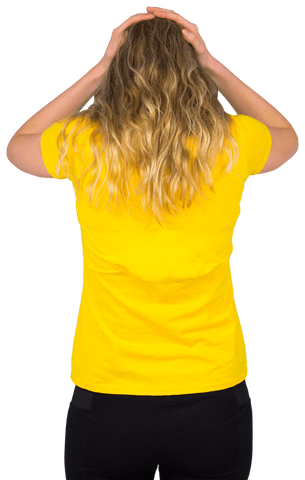 Disappointed Blonde Fan Holding Hat on Transparent Background