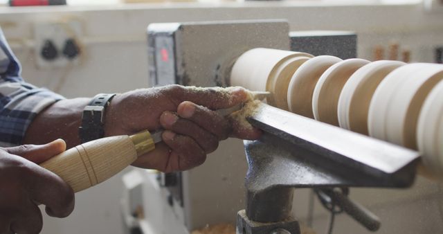 Close-Up of Skilled Craftsman Shaping Wood on Lathe - Download Free Stock Images Pikwizard.com