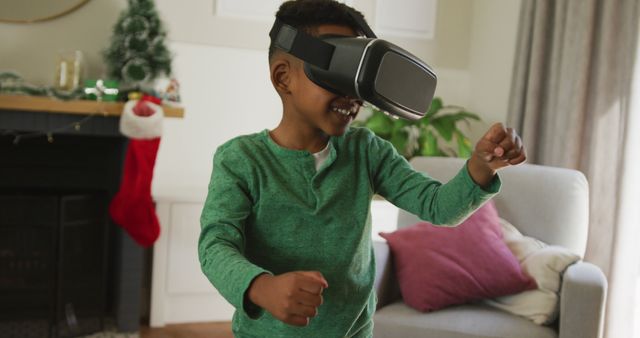Young Boy Engaging with Virtual Reality at Home - Download Free Stock Images Pikwizard.com