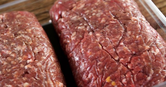 Close-up View of Raw Ground Beef Blocks on Wood Surface - Download Free Stock Images Pikwizard.com